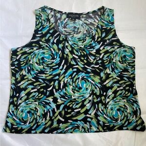 PERCEPTIONS Womens Artistic Swirl Tank Top Black 2tones blue seafoam Green White